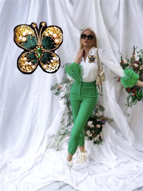 Bottle green butterfly brooch