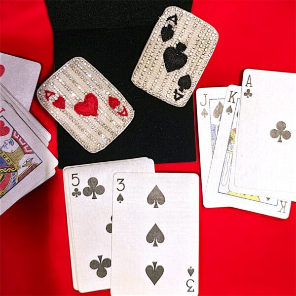 Handmade Rectangular playing card brooch set