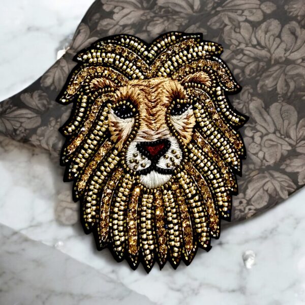 Handmade lion face brooch pin