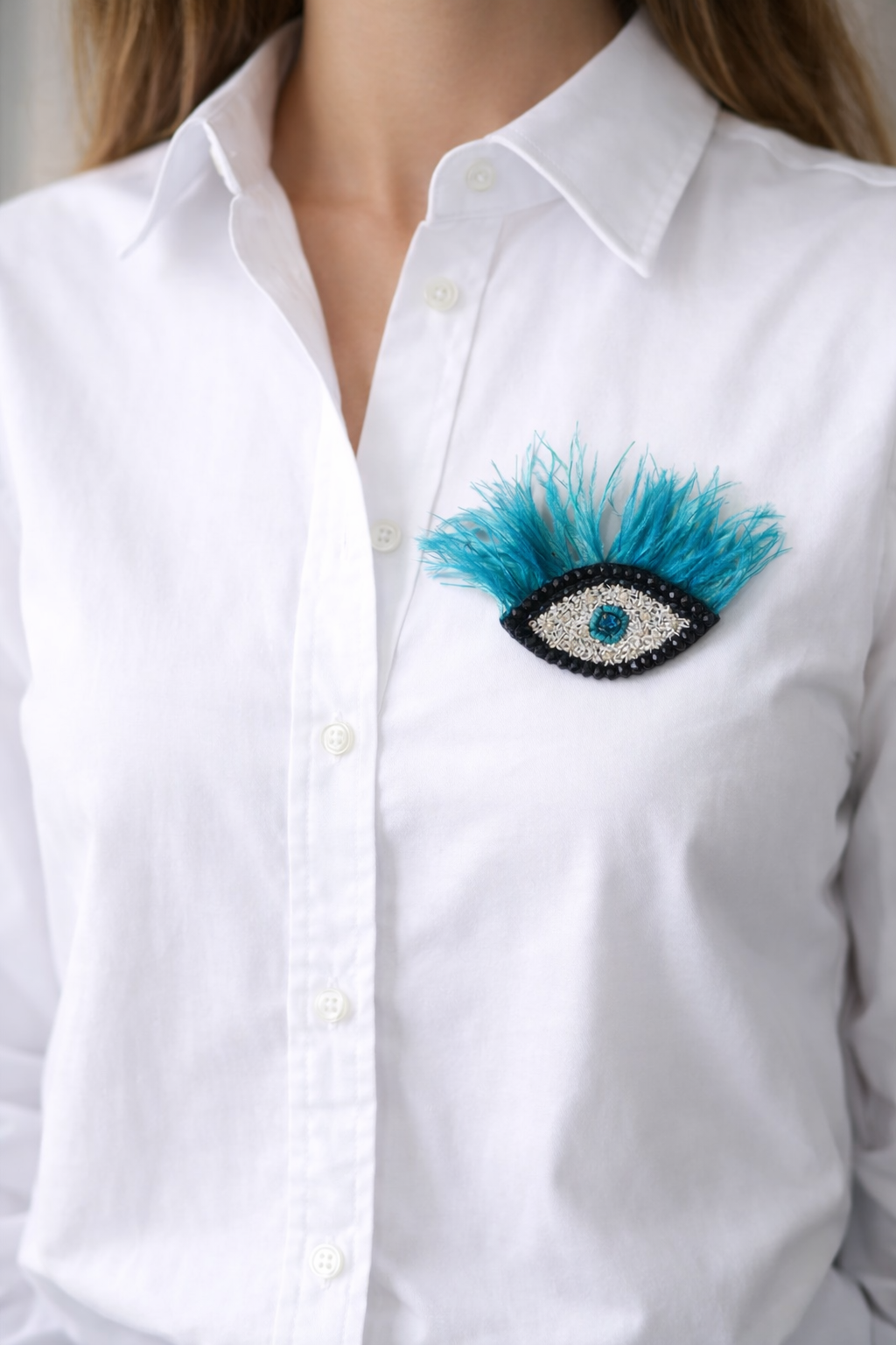 Evil eye with feather brooch - Image 4