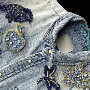 Denim brooches