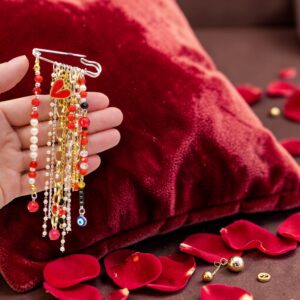 Safety pin brooch (Red charms )